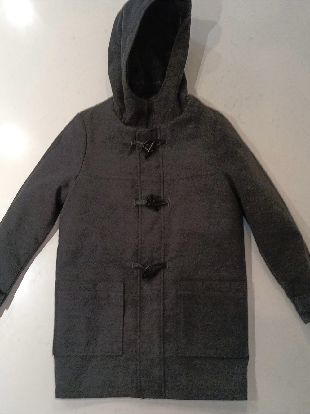 Rothschild boys Gray Hooded toggle pea Coat with Plaid Lining wool blend liner